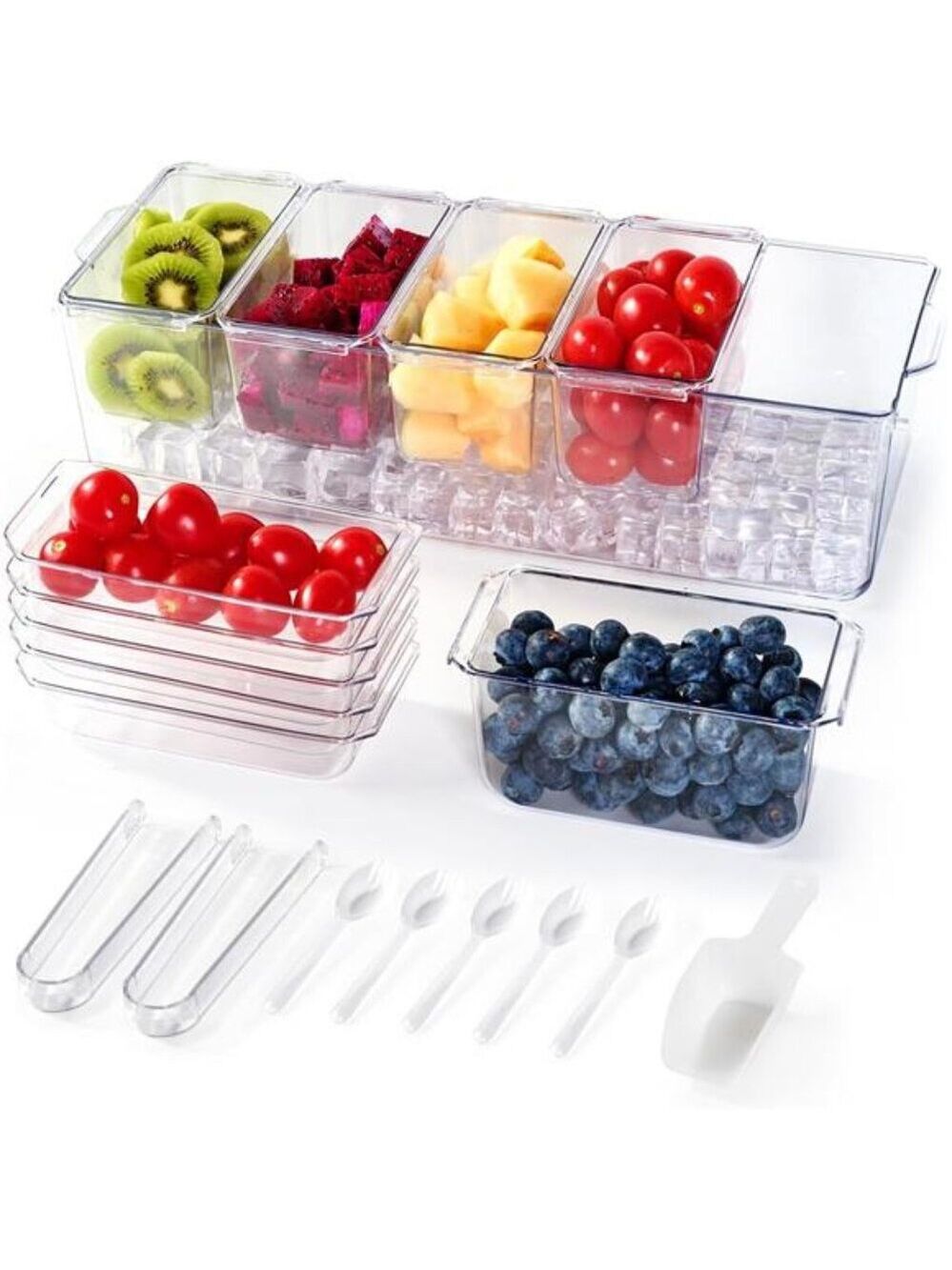 Chilled Condiment Tray Server with Removable Containers Ice Fruit Salad Bar
